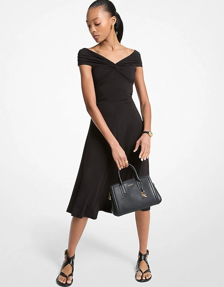 Stretch Viscose Off-The-Shoulder Midi Dress