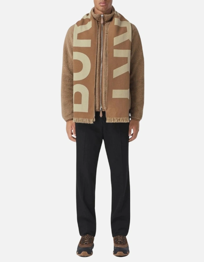 Logo Birch Brown Wool Jacquard Scarf