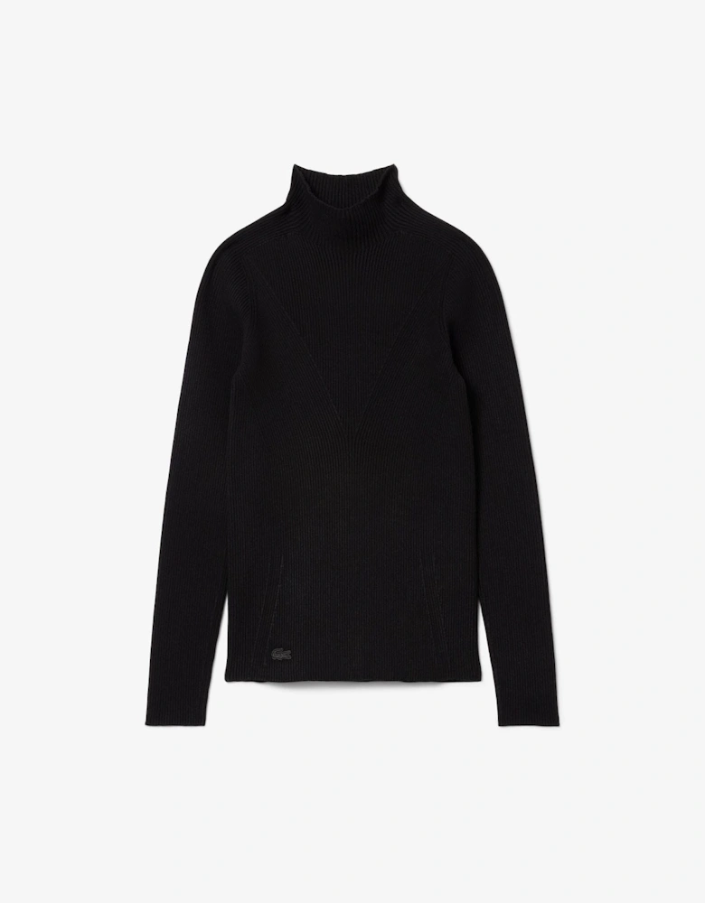 High Neck 3D Rib Knit Sweatshirt