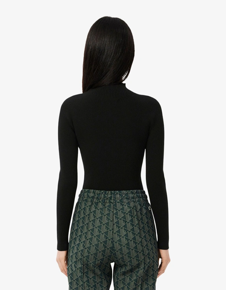 High Neck 3D Rib Knit Sweatshirt