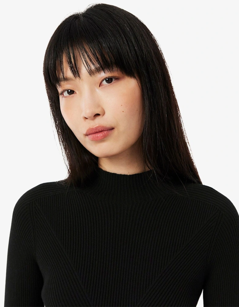 High Neck 3D Rib Knit Sweatshirt