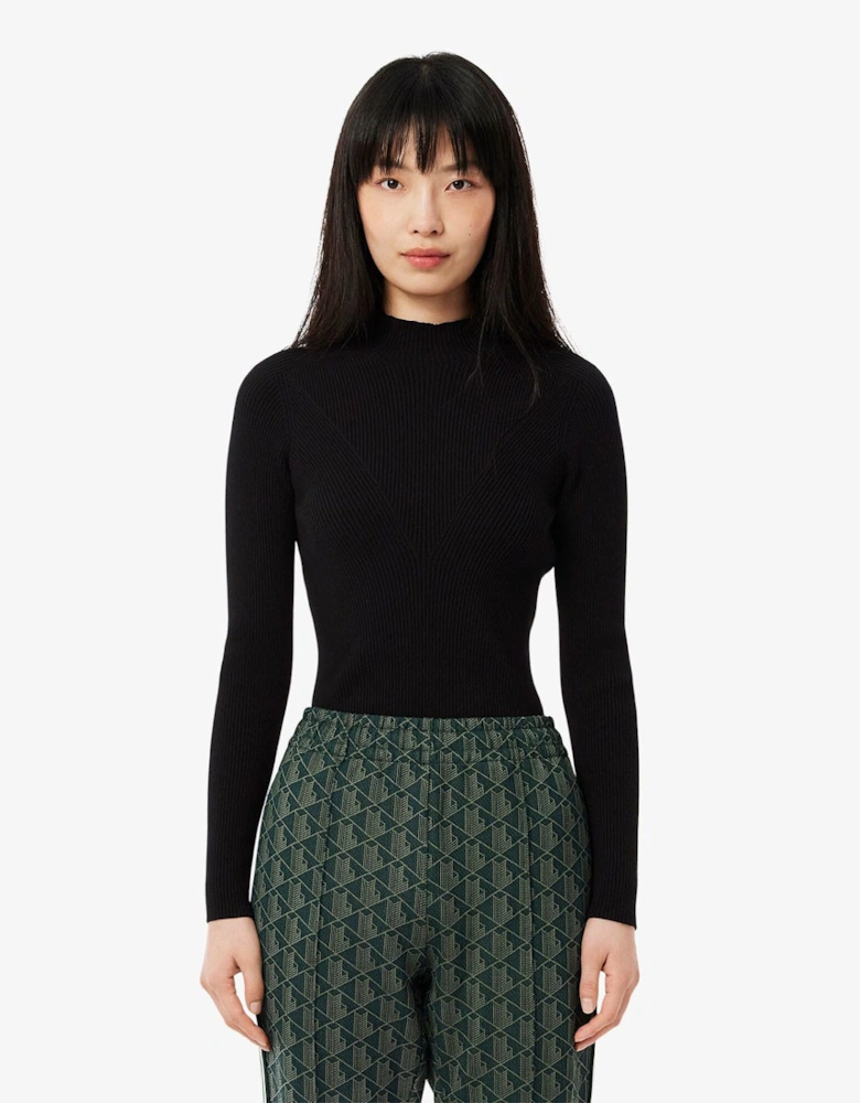 High Neck 3D Rib Knit Sweatshirt