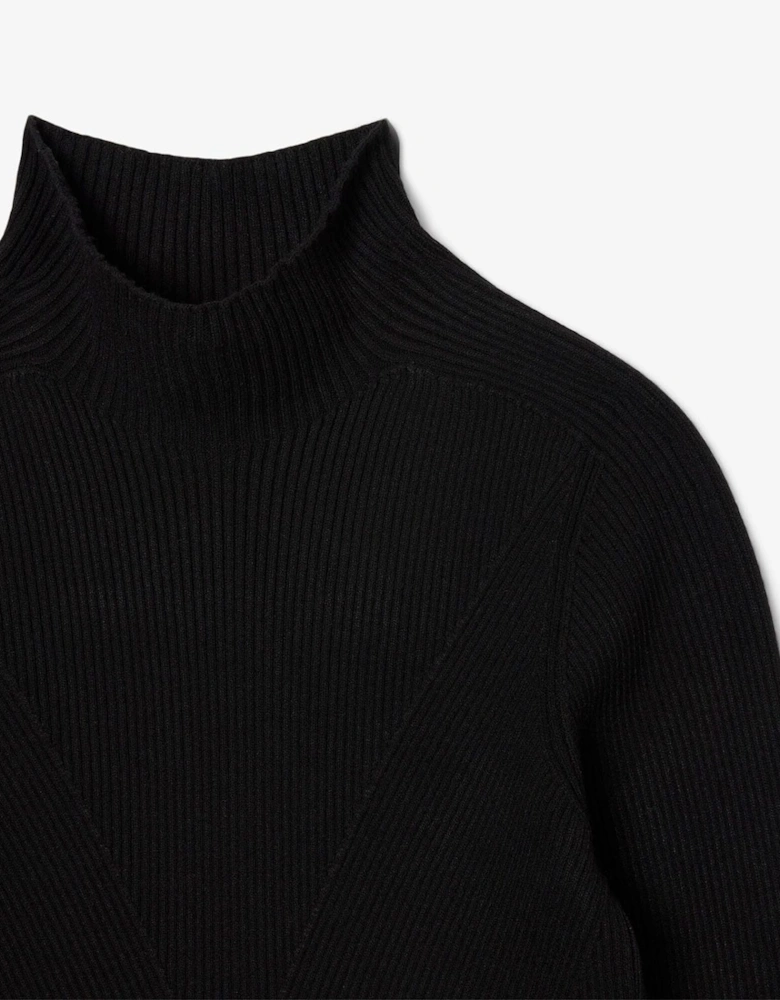 High Neck 3D Rib Knit Sweatshirt