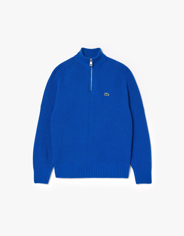 Zipped High Neck Carded Wool Sweatshirt