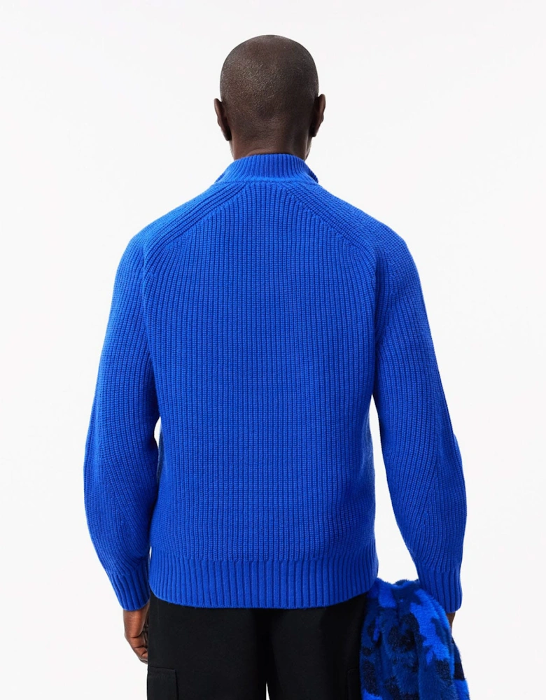 Zipped High Neck Carded Wool Sweatshirt