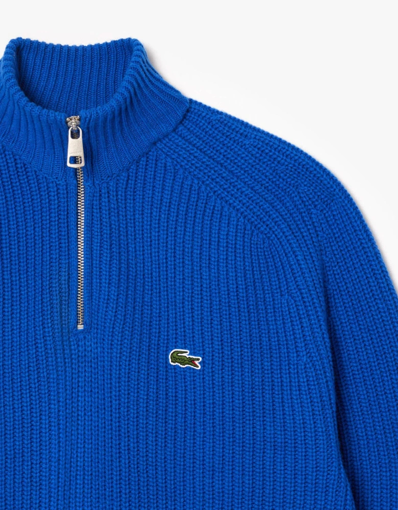 Zipped High Neck Carded Wool Sweatshirt