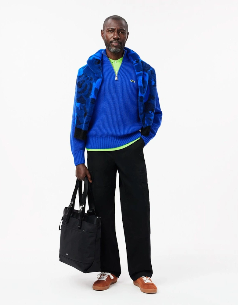 Zipped High Neck Carded Wool Sweatshirt