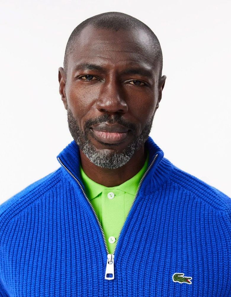 Zipped High Neck Carded Wool Sweatshirt