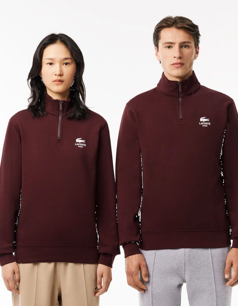 High Neck Zip-Up Print Sweatshirt