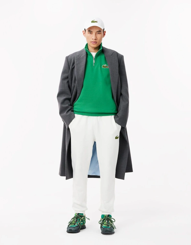 Loose Fit Zip Neck Badge Accent Sweatshirt