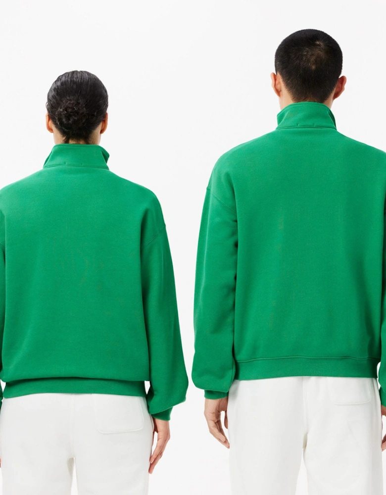 Loose Fit Zip Neck Badge Accent Sweatshirt