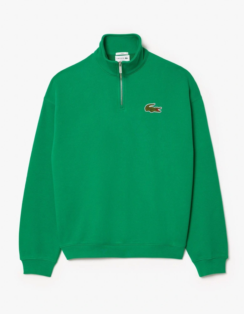 Loose Fit Zip Neck Badge Accent Sweatshirt