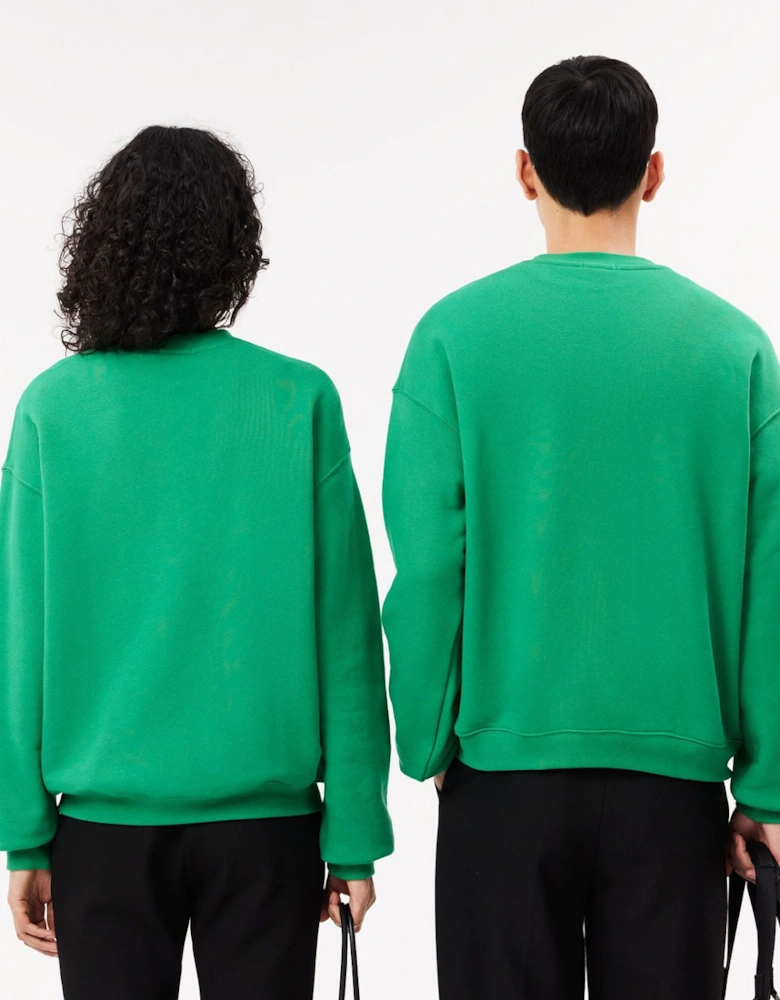 Loose Fit Badge Accent Fleece Sweatshirt