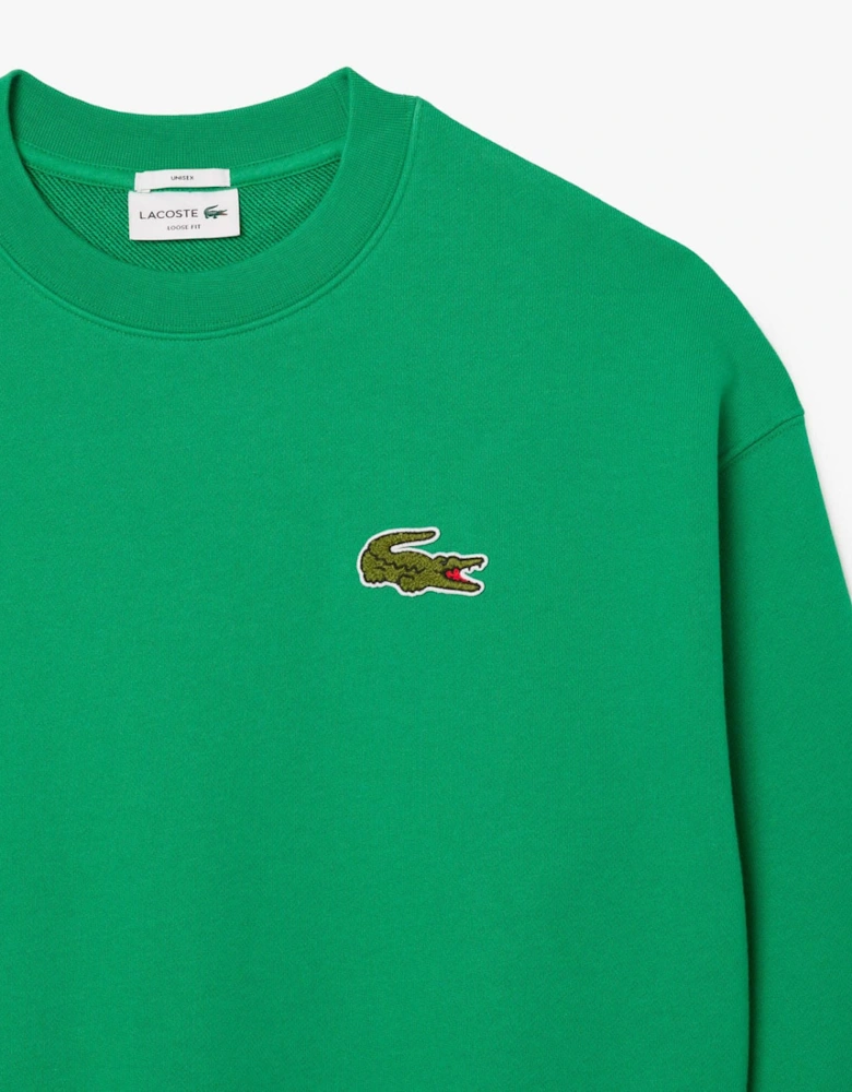 Loose Fit Badge Accent Fleece Sweatshirt