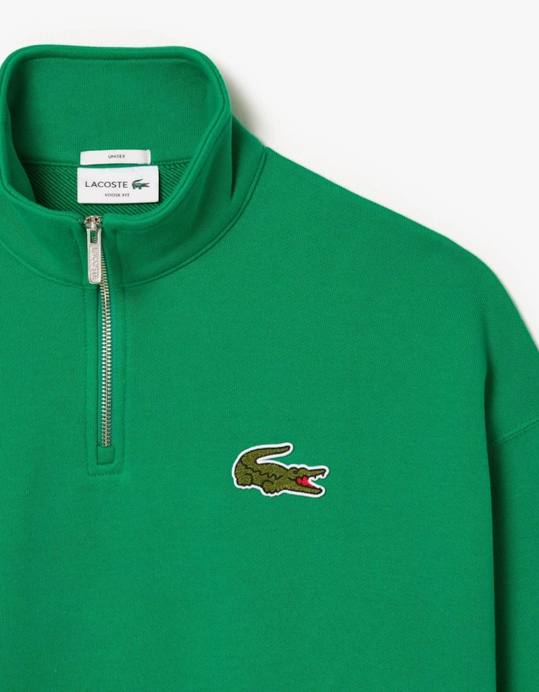 Loose Fit Zip Neck Badge Accent Sweatshirt