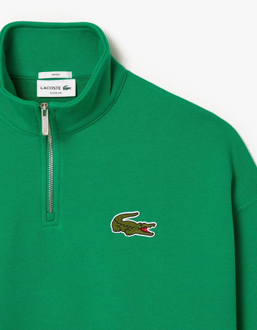 Loose Fit Zip Neck Badge Accent Sweatshirt