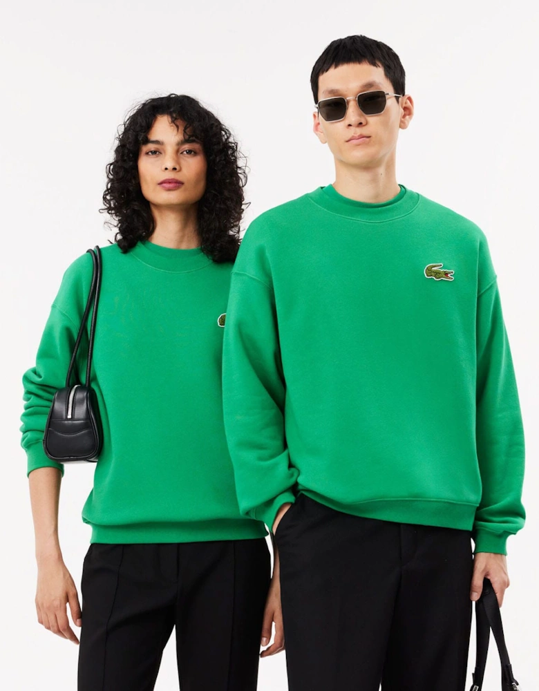 Loose Fit Badge Accent Fleece Sweatshirt