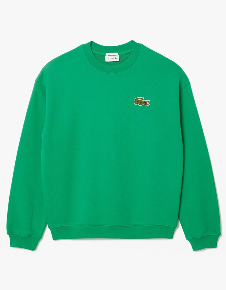 Loose Fit Badge Accent Fleece Sweatshirt