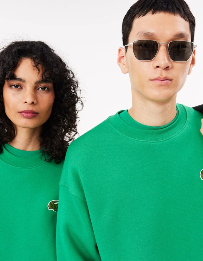 Loose Fit Badge Accent Fleece Sweatshirt