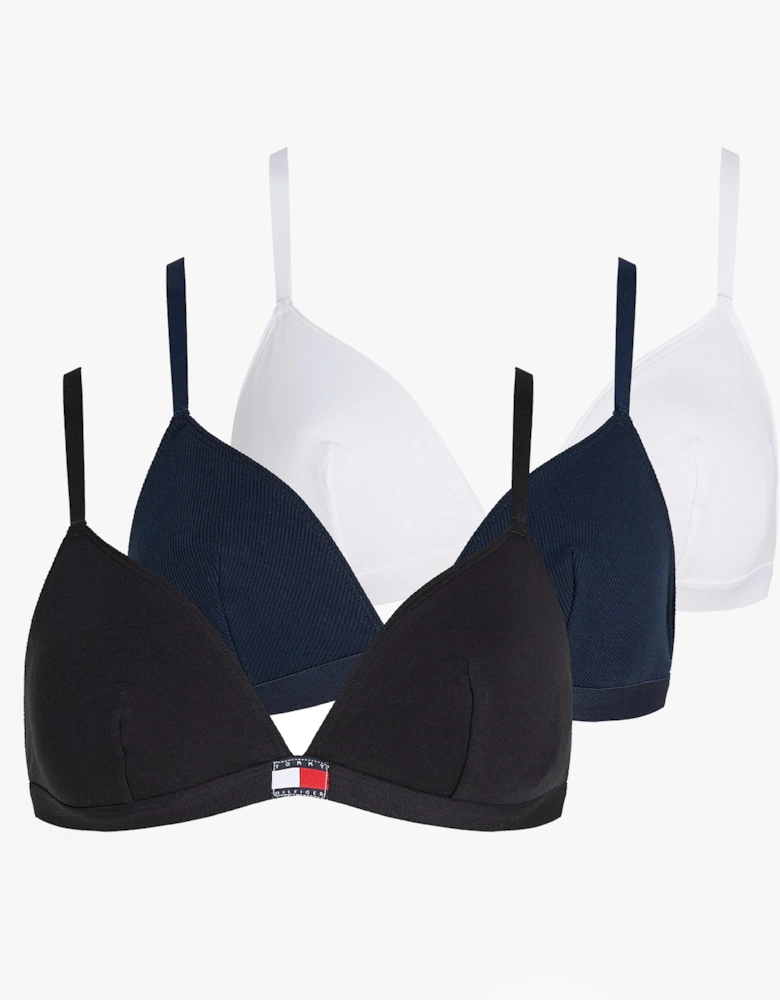HERITAGE LOGO Womens 3 Pack Triangle Bras Black/ Navy Rib/ White