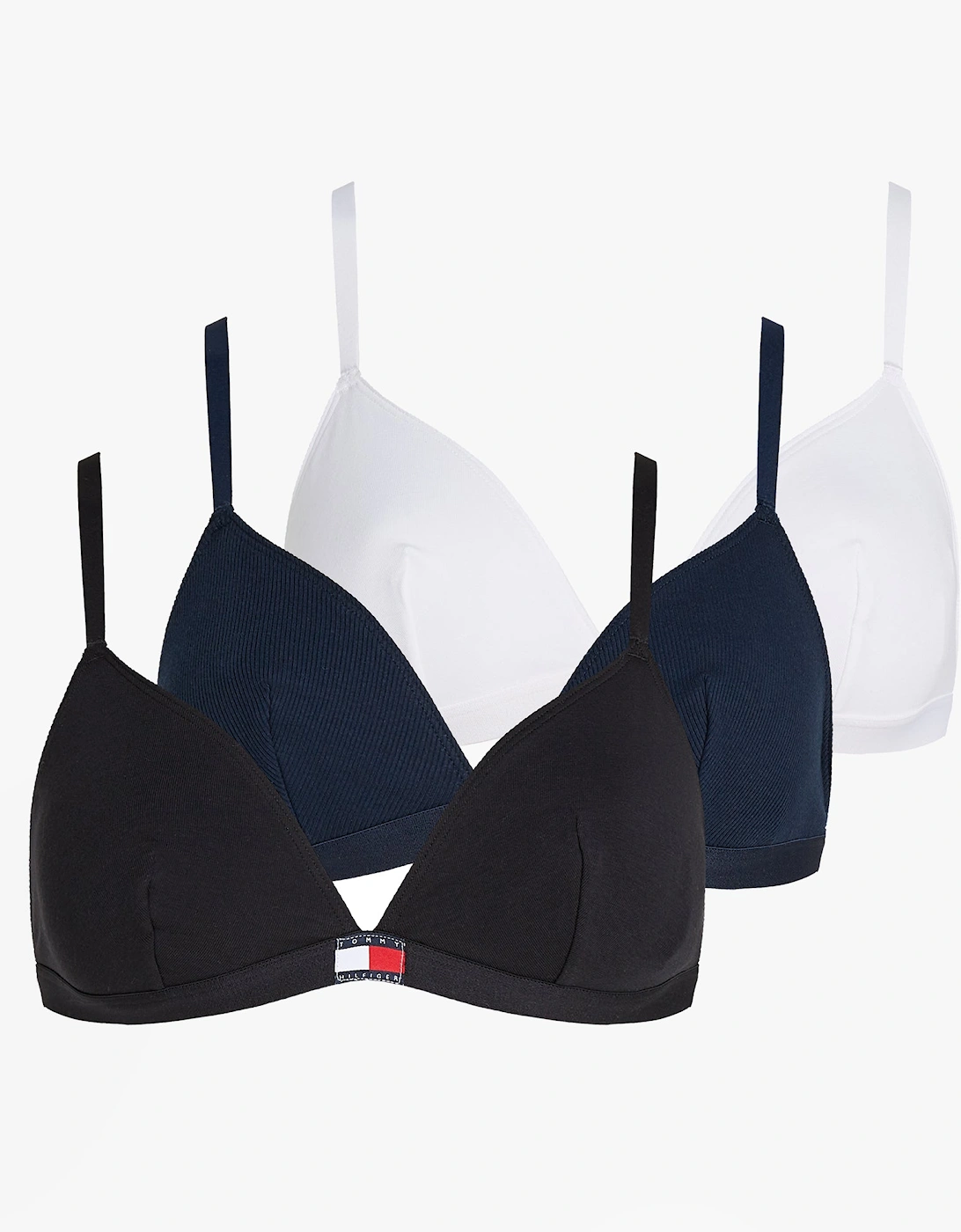 HERITAGE LOGO Womens 3 Pack Triangle Bras Black/ Navy Rib/ White, 6 of 5
