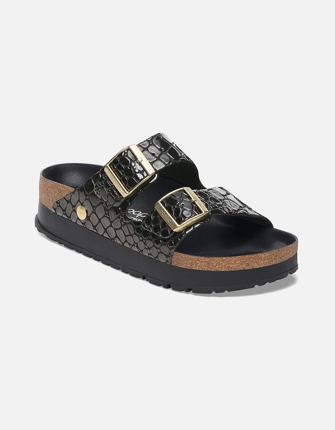Birkenstock Women's Arizona PAP Flex Platform Patent Leather Embossed Narrow Fit Black, 4 of 3
