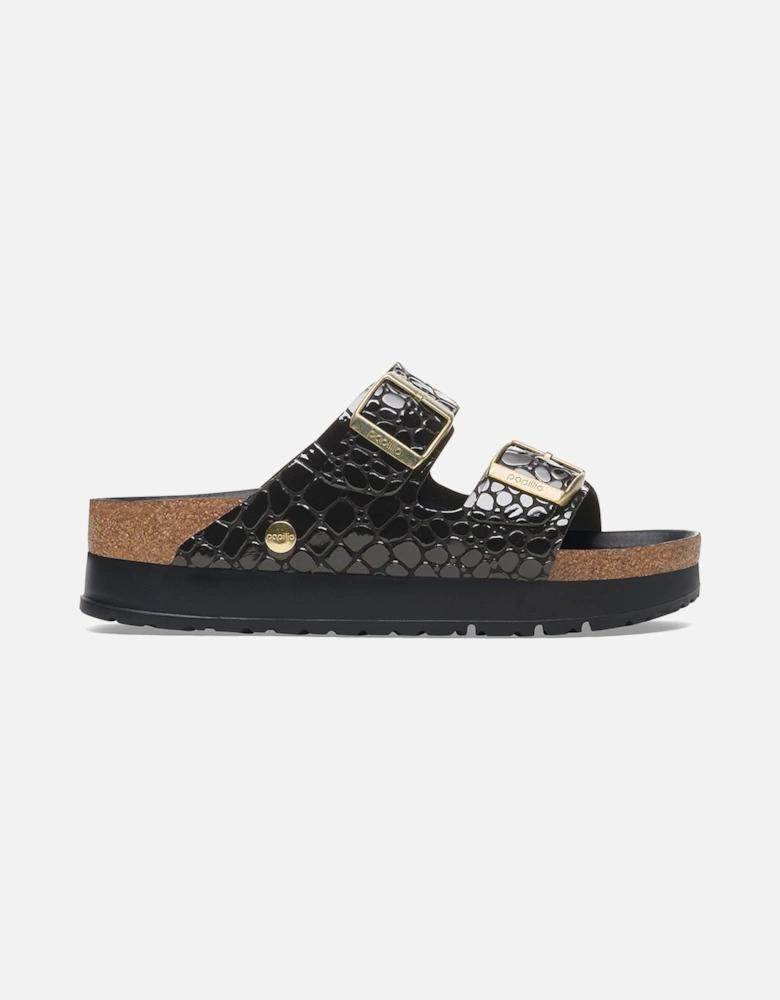Birkenstock Women's Arizona PAP Flex Platform Patent Leather Embossed Narrow Fit Black