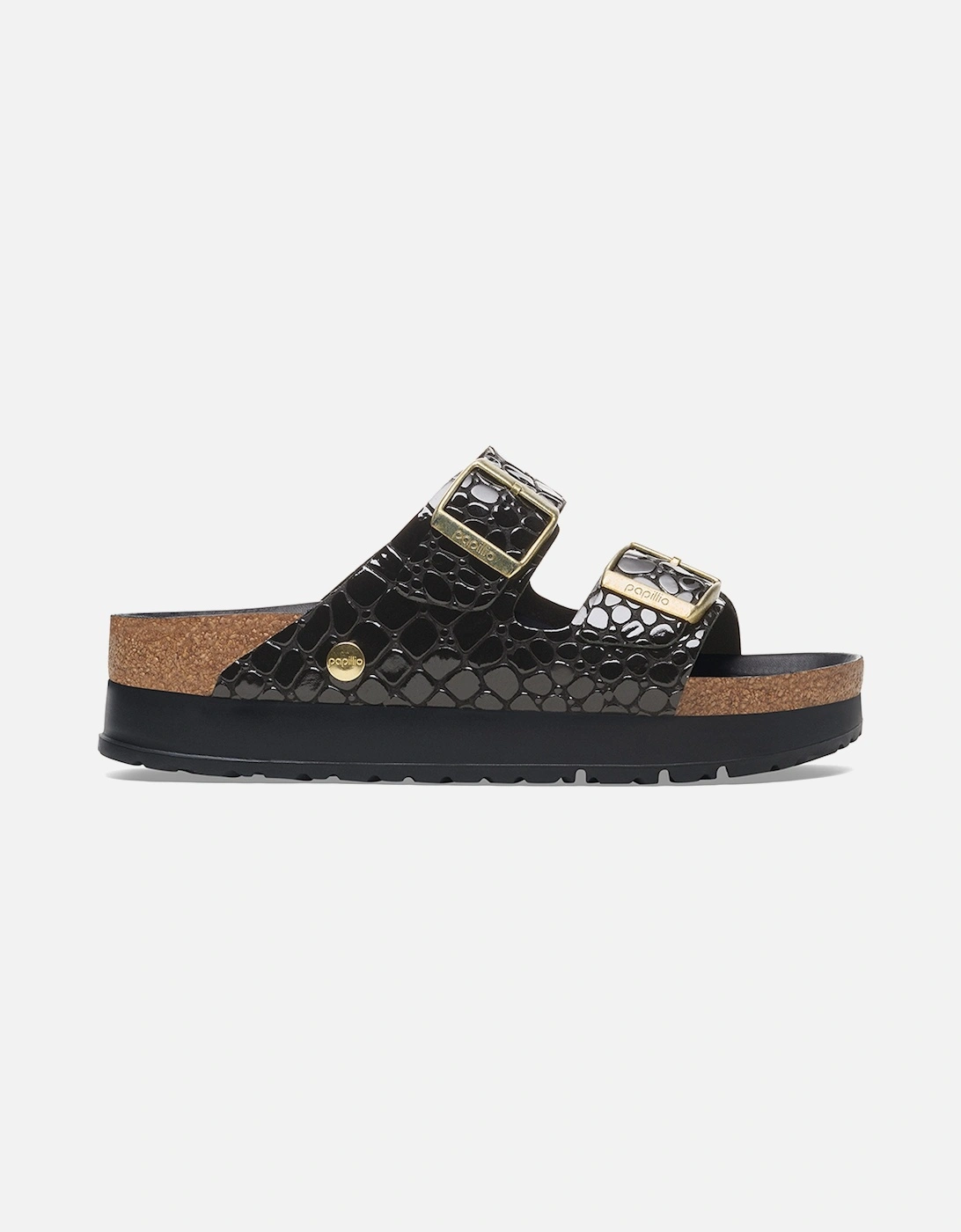 Birkenstock Women's Arizona PAP Flex Platform Patent Leather Embossed Narrow Fit Black