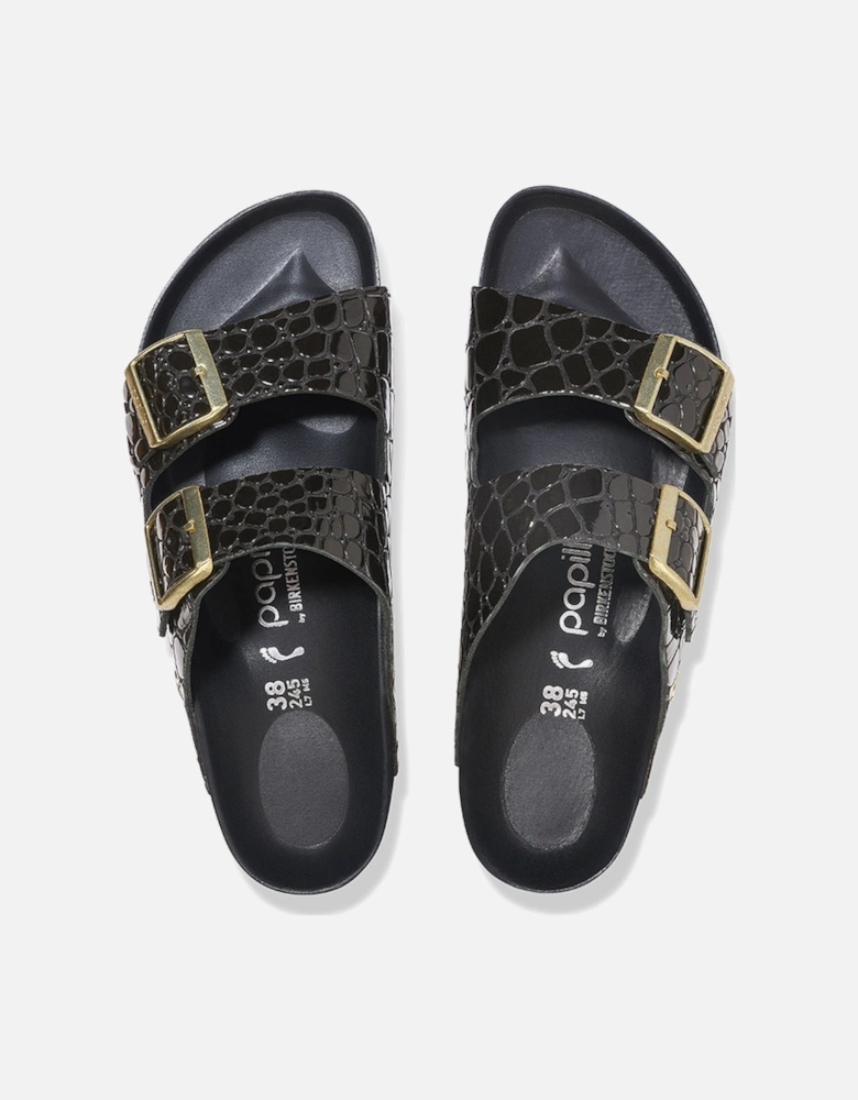Birkenstock Women's Arizona PAP Flex Platform Patent Leather Embossed Narrow Fit Black