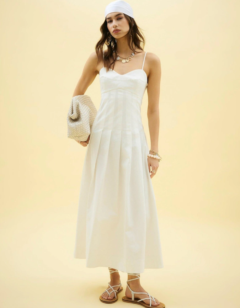 Sleeveless Strappy Corset Midi Dress - White