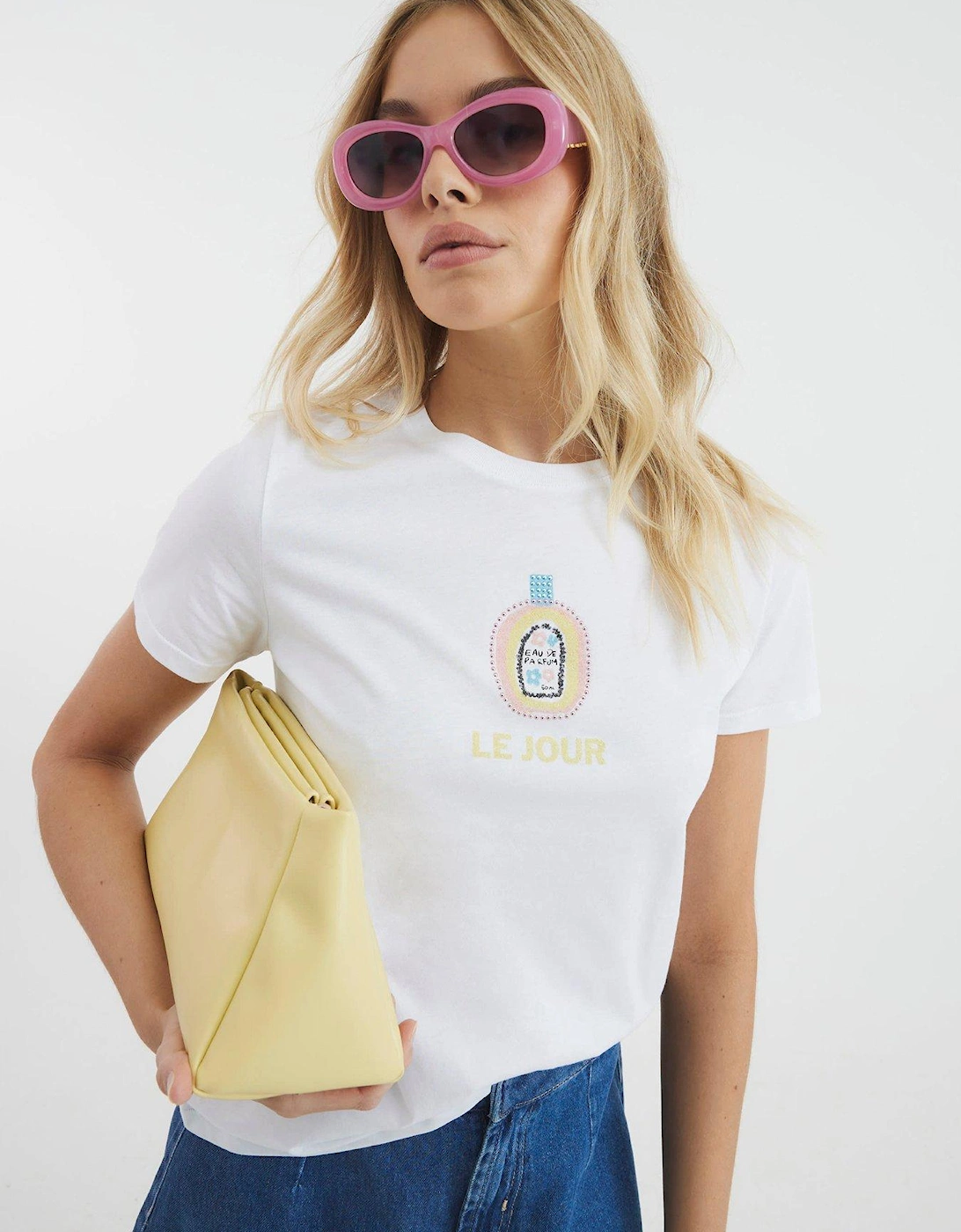 Short Sleeve Perfume Beaded T-Shirt - White, 5 of 4