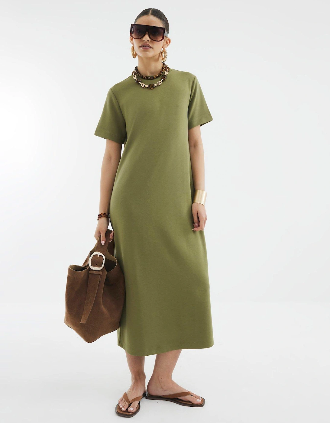 Short Sleeve Clean Maxi Dress - Khaki, 2 of 1