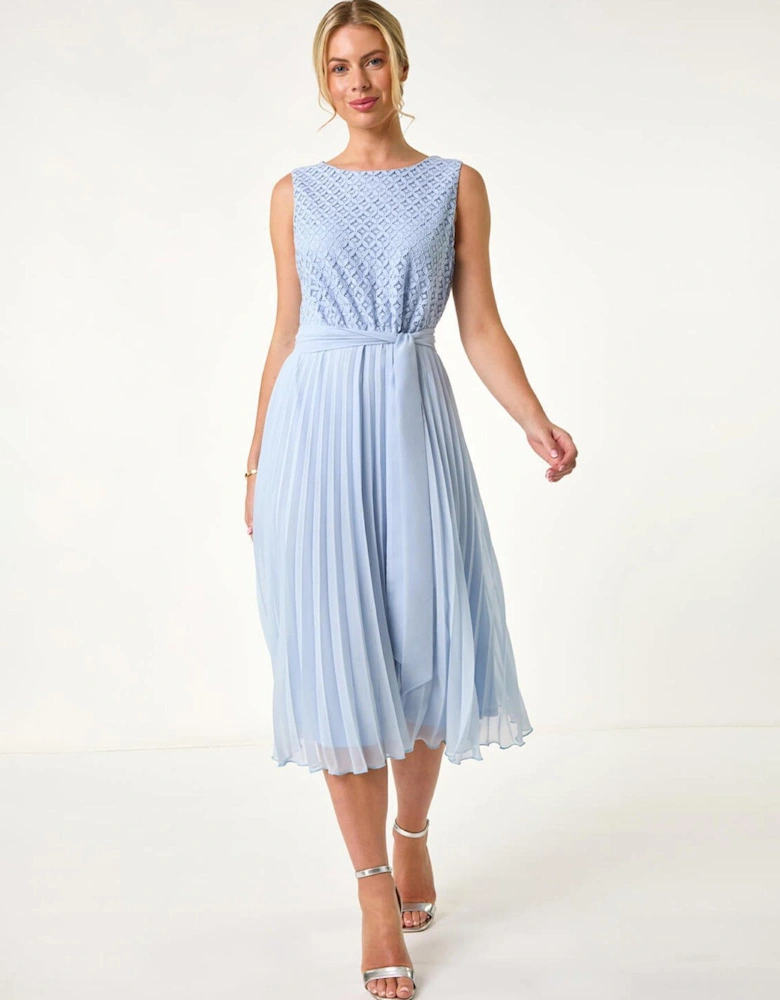 Petite Lace Pleat Midi Dress - Blue