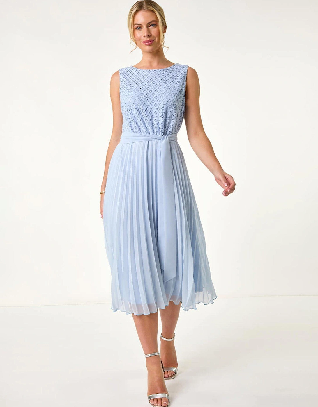 Petite Lace Pleat Midi Dress - Blue, 2 of 1