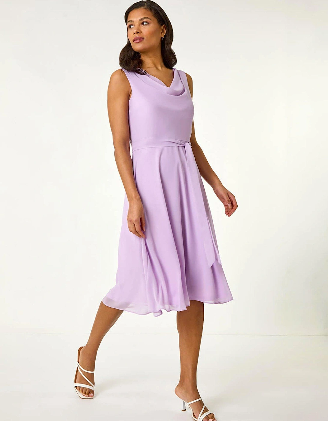 Cowl Neck Tie Waist Dress - Purple, 2 of 1