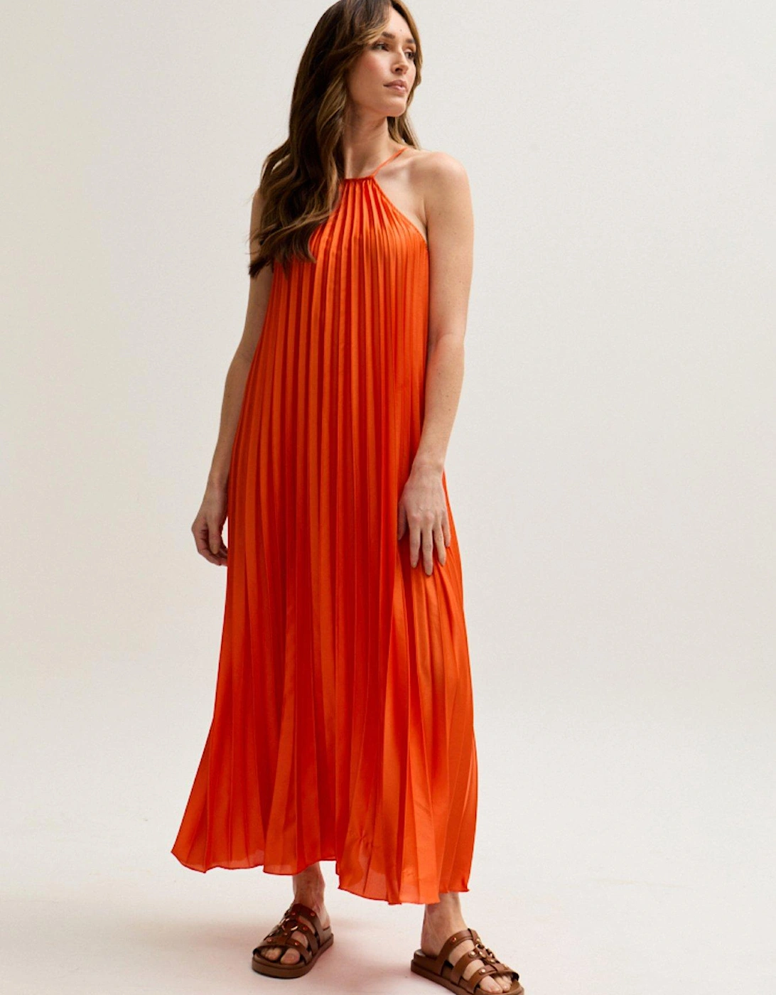 Philomena Halter Neck Pleated Maxi Dress - Orange, 2 of 1