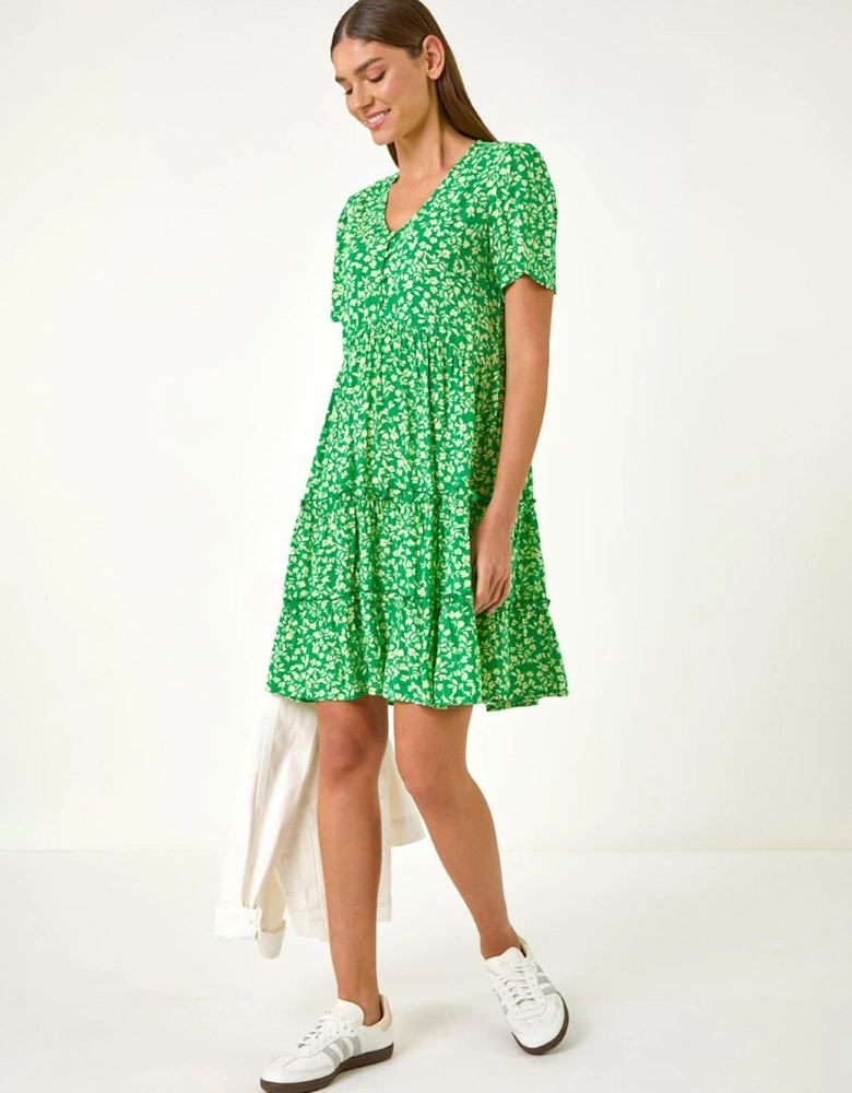 Floral Short Tea Dress - Green
