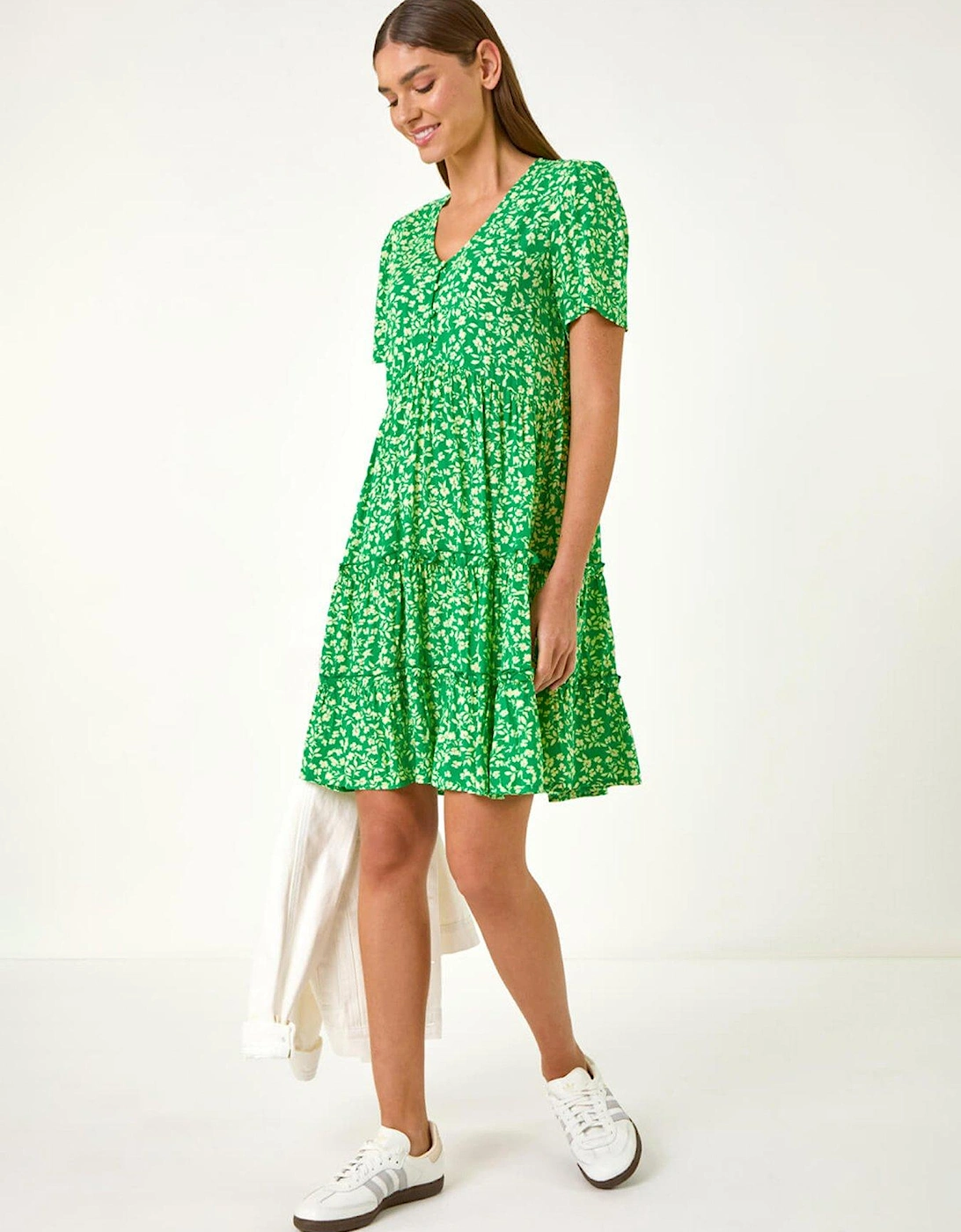 Floral Short Tea Dress - Green, 2 of 1