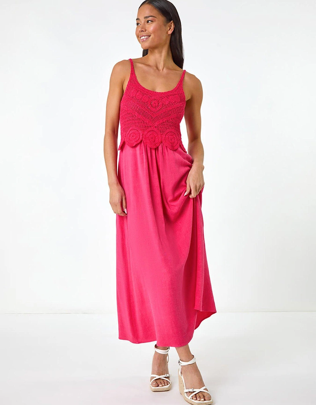 Petite Crochet Contrast Midi Dress - Pink, 2 of 1