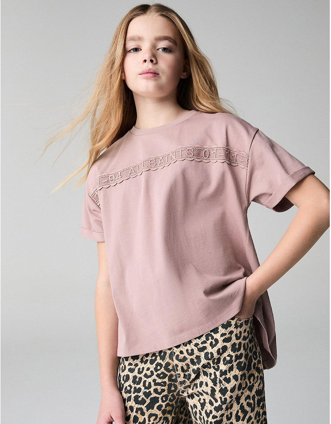 All Saints Logo Lace T-Shirt - Pink, 2 of 1