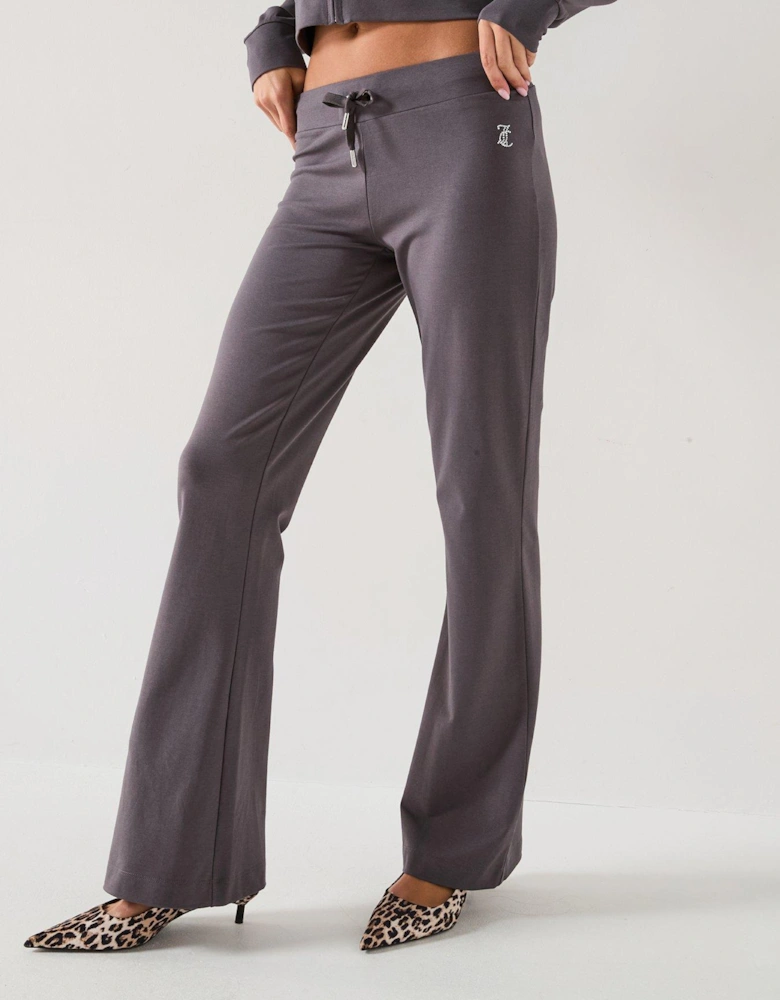 Low Rise Jersey Flare Pant With Diamante Logo - Grey