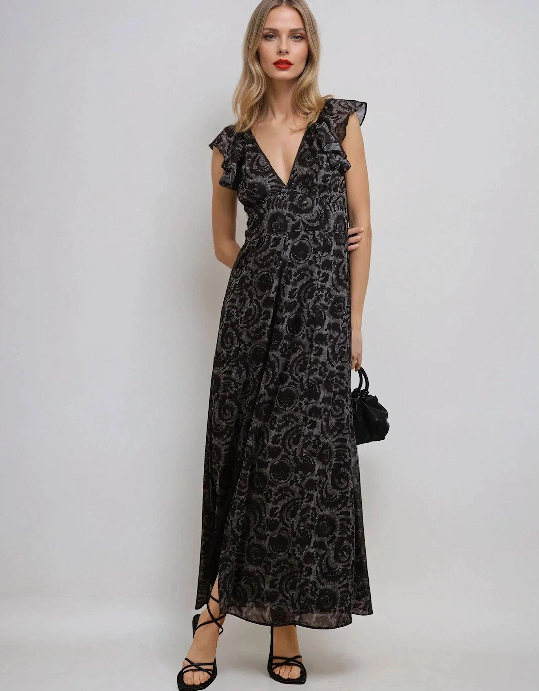 Bella Lace Up Maxi Dress In Dark Tie Dye Print - Brown, 2 of 1