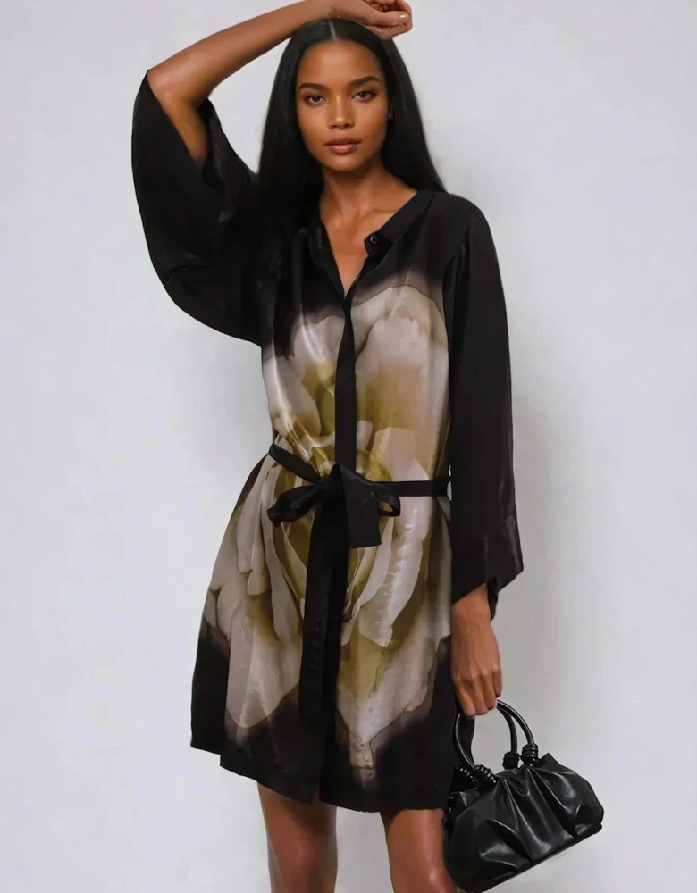 Coco Tunic With Large Floral Placement - Black