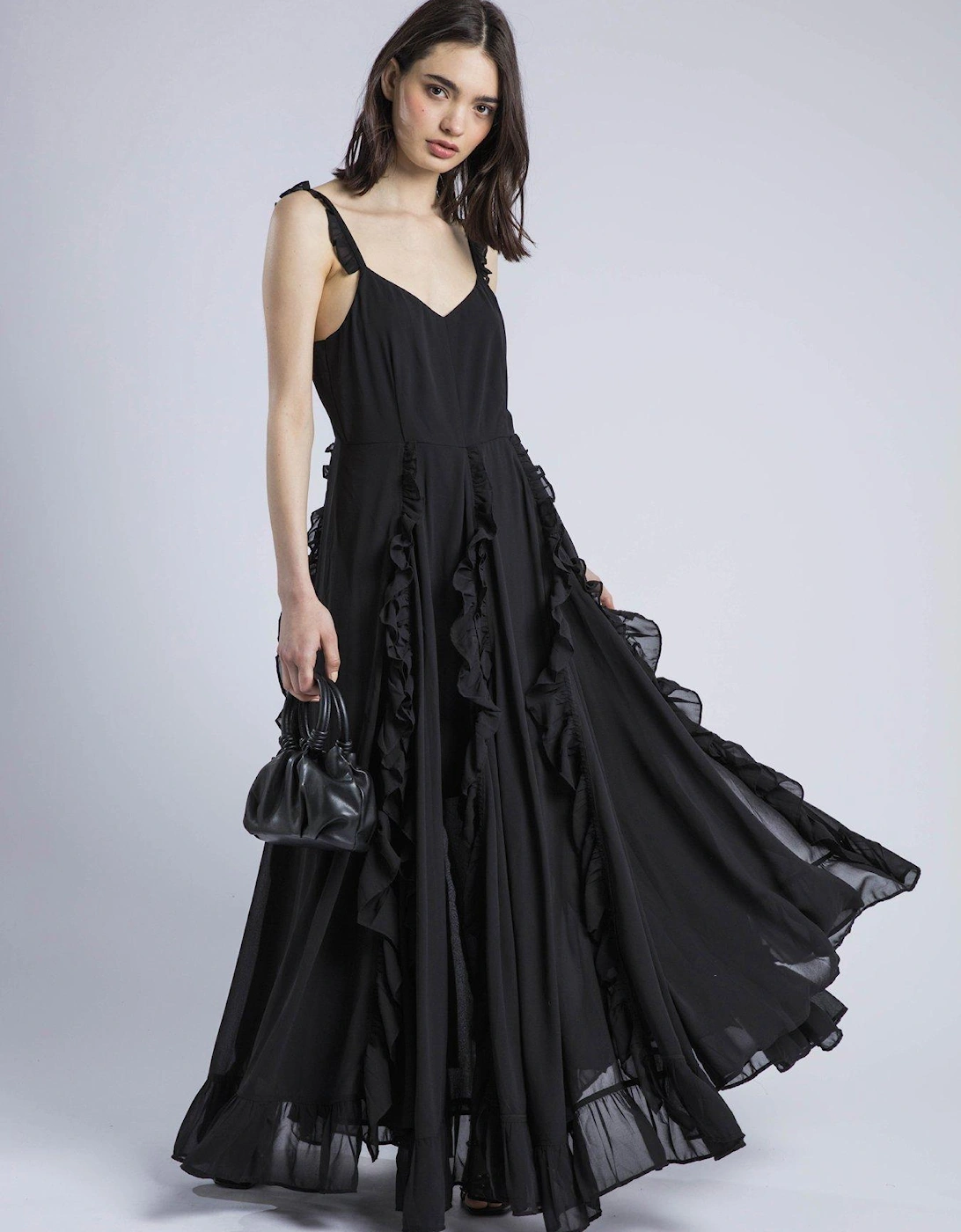 Kate Maxi Ruffle Dress With Spaghetti Straps - Black, 2 of 1