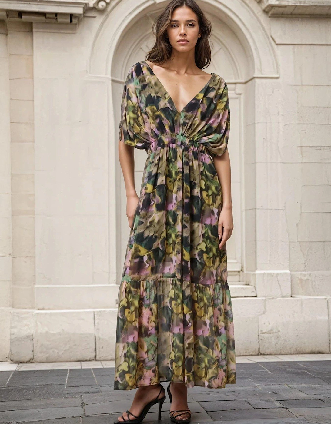 Sunny Maxi Boho Dress With Tiered Skirt In Obscure Floral Print - Yellow, 2 of 1
