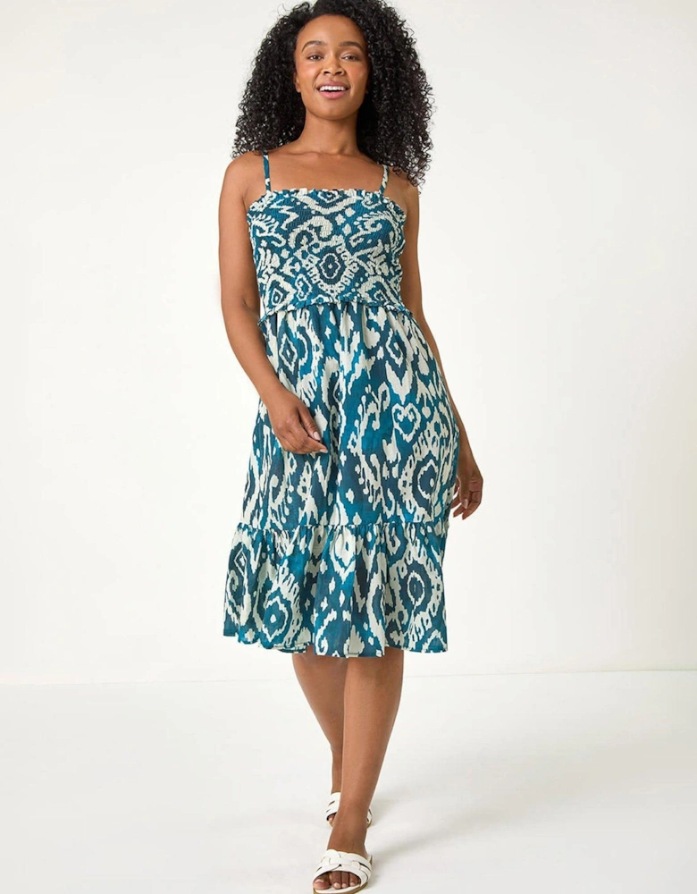 Petite Aztec Strappy Shirred Dress