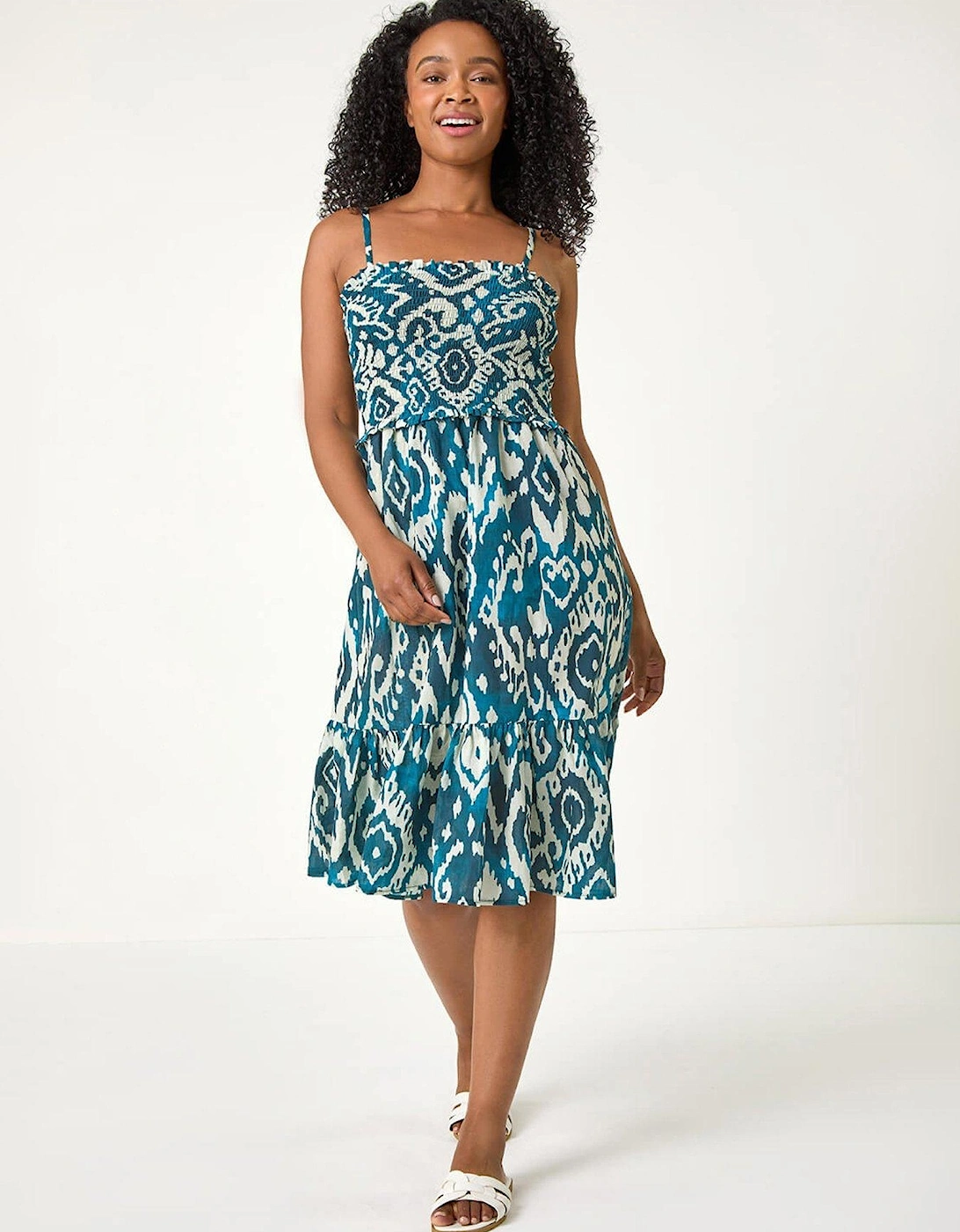 Petite Aztec Strappy Shirred Dress, 2 of 1