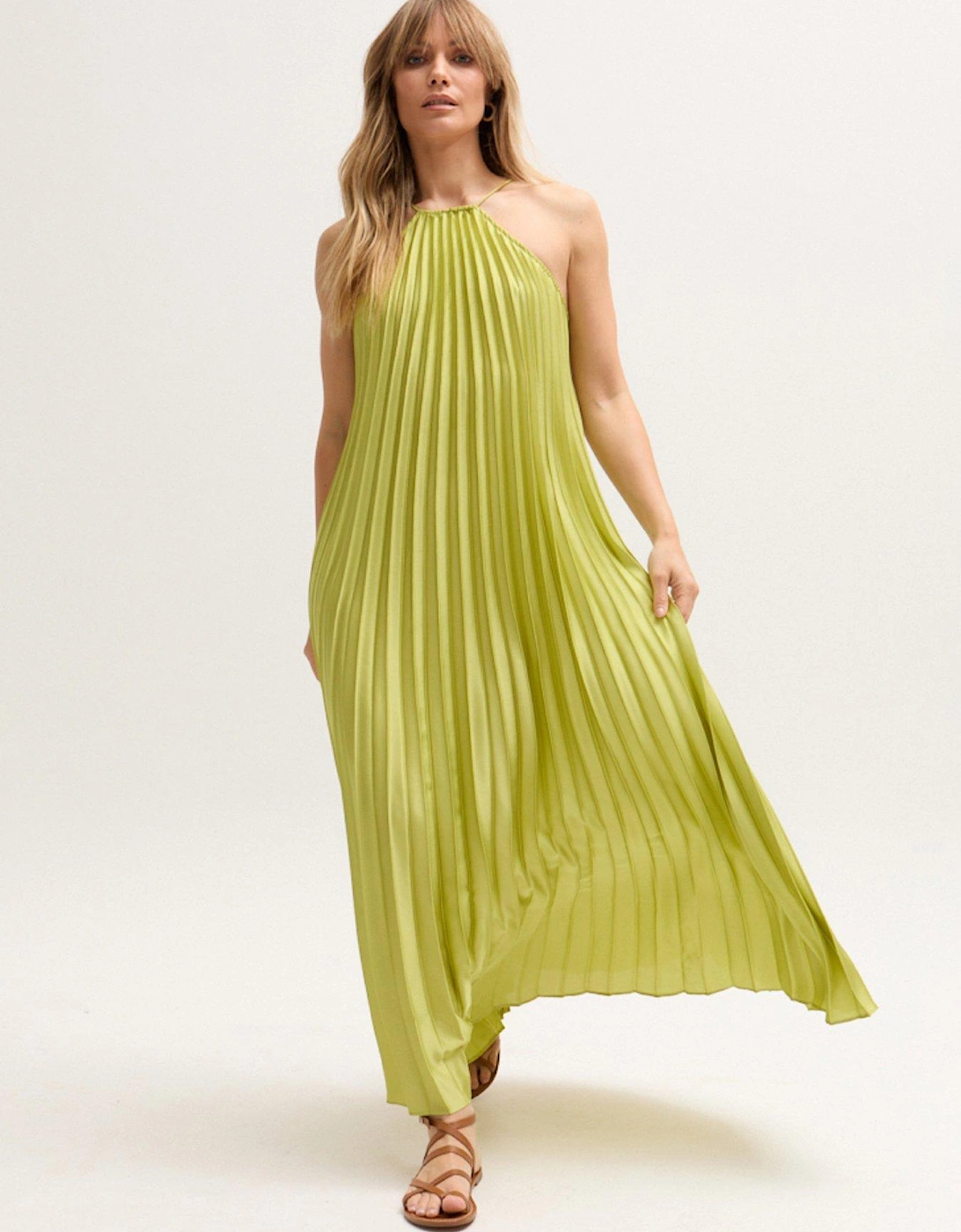 Philomena Halter Neck Pleated Maxi Dress - Green, 2 of 1