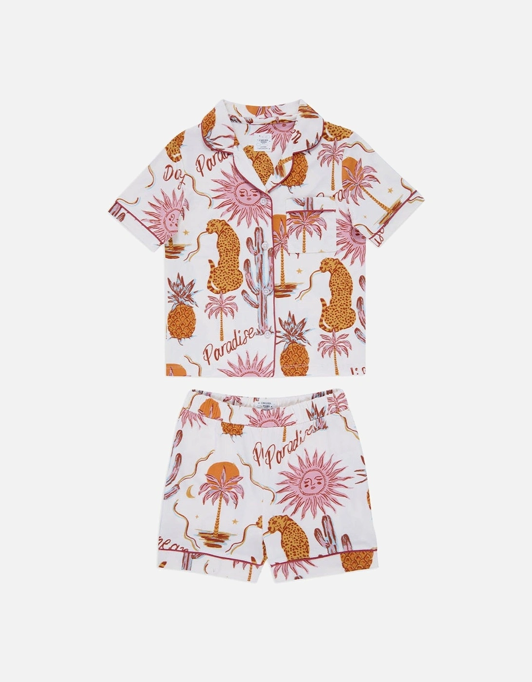 Unisex Kids Daydreamer Paradise Print Short Sleeve Revere And Short Pyjama Set - Cream, 2 of 1