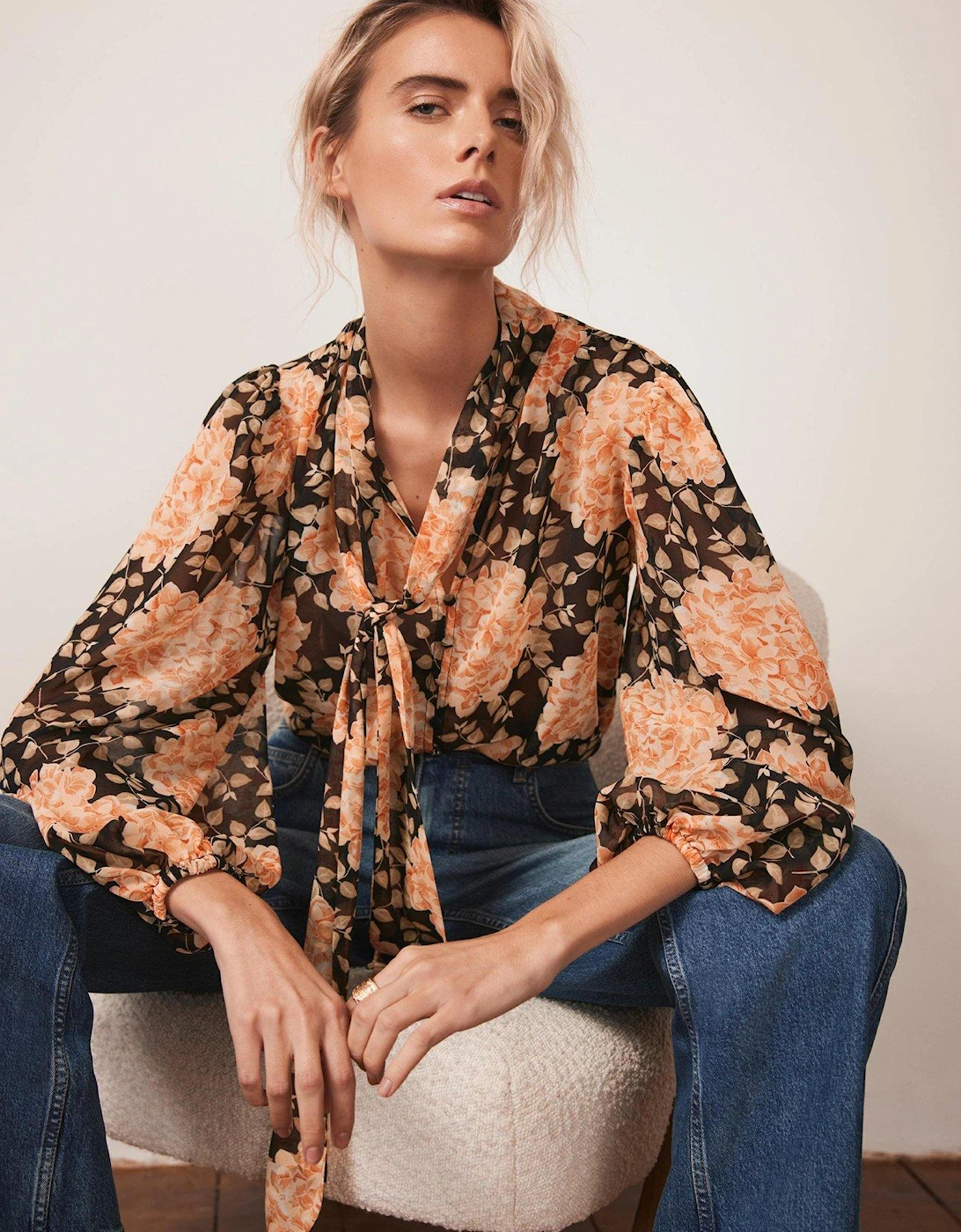 Orange Floral Print Blouse, 2 of 1
